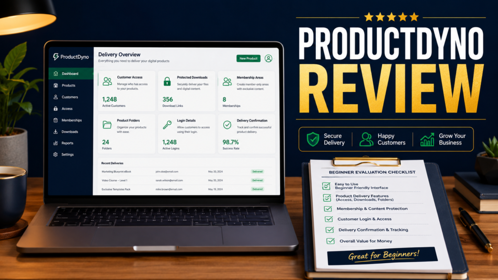 Online-business owner evaluating ProductDyno for delivering digital downloads, memberships, courses, and protected customer content.