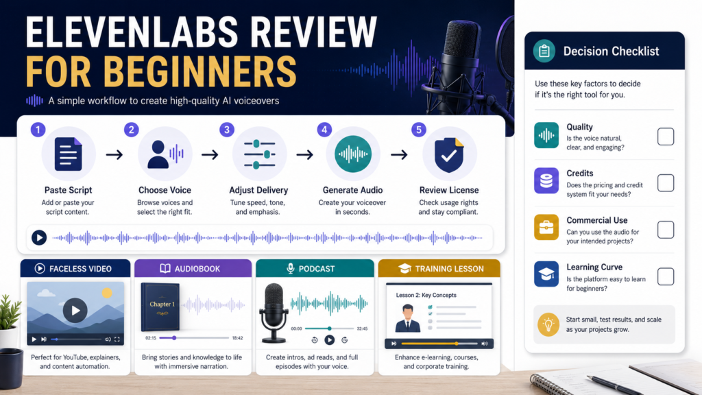 Beginner evaluating an AI voiceover workflow for videos, audiobooks, podcasts, and training content.