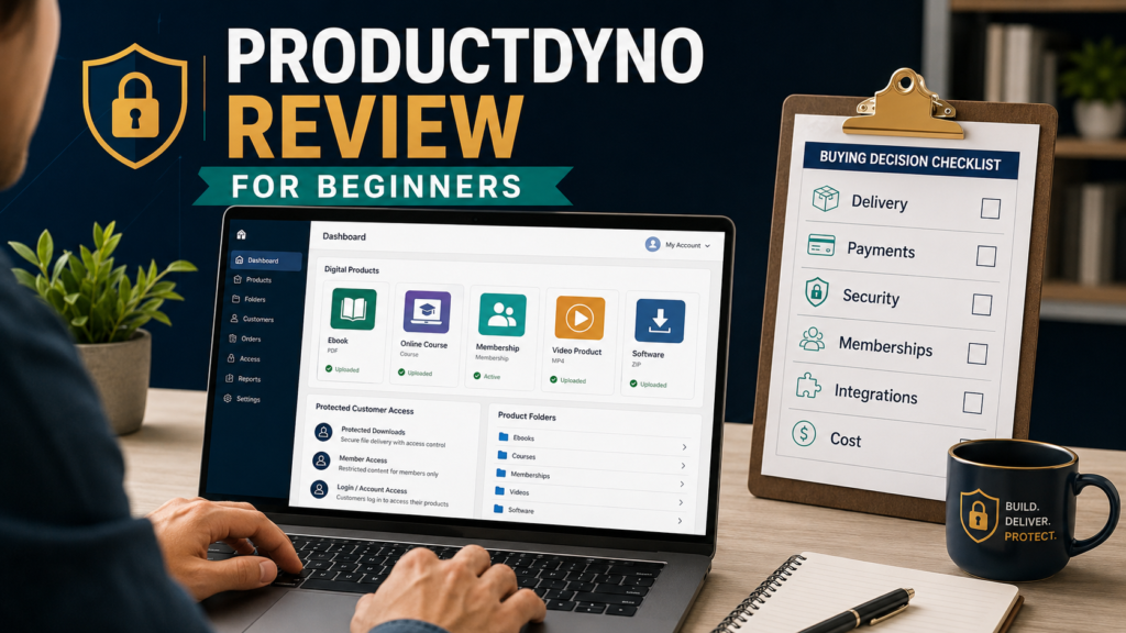 Beginner evaluating ProductDyno for delivering ebooks, courses, memberships, videos, and software downloads.