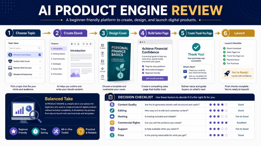 Beginner evaluating an AI platform for creating ebooks, covers, sales pages, thank-you pages, and digital-product launches.